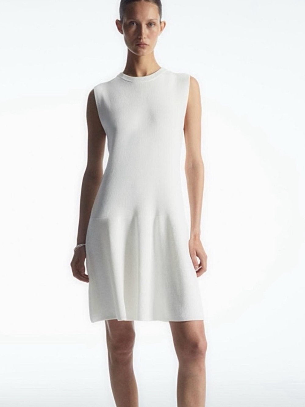 COS Rib-Knit Dropped-Waist Mini Dress White Small